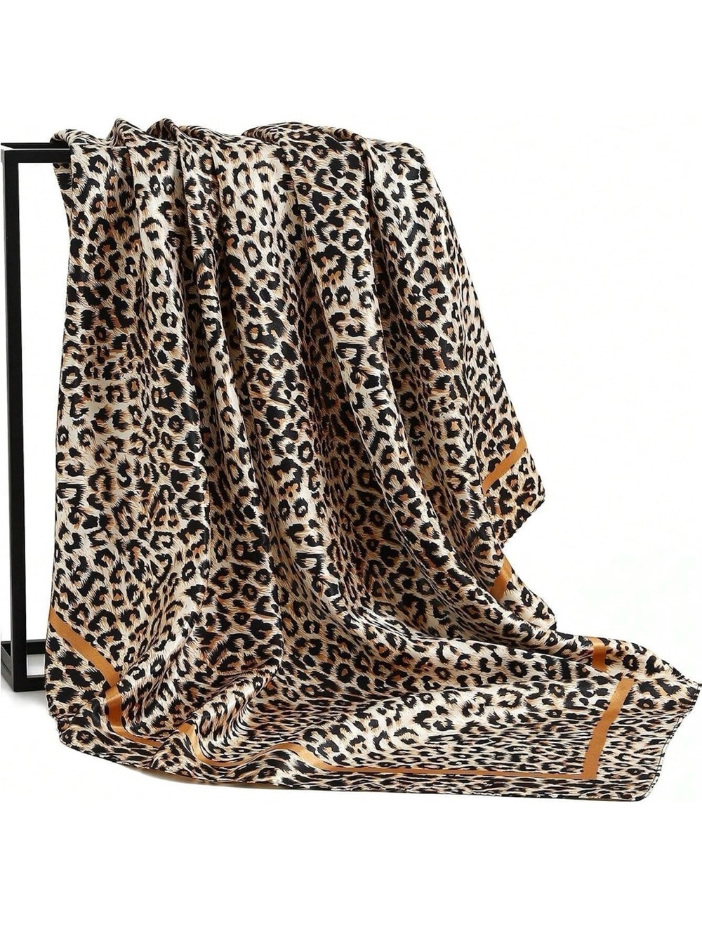 Leopard Print Satin Headscarf - Brown, Black & Cream - Picture 3 of 4